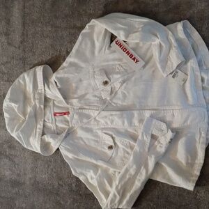 UNIONBAY NWT Clarice Paperwhite linen blend hooded top